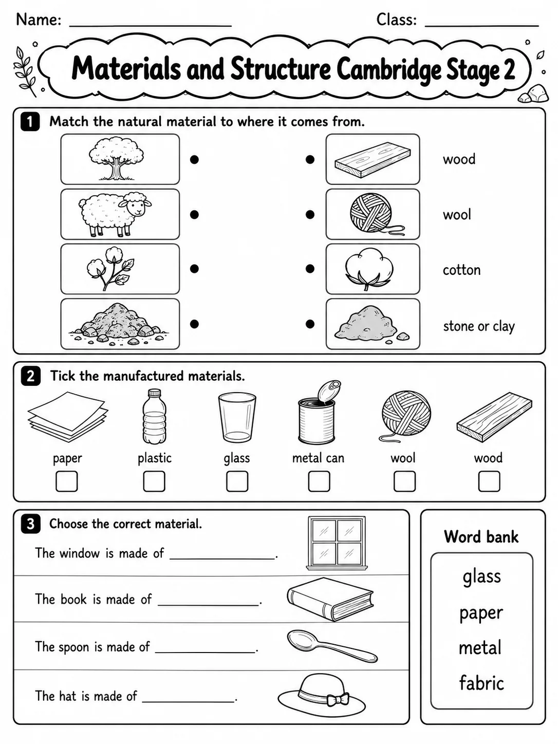Materials and Structure Cambridge Stage 2 page 4 printable Cambridge science worksheet preview
