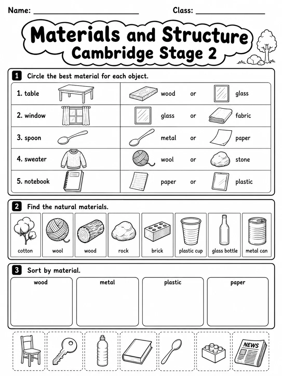 Materials and Structure Cambridge Stage 2 page 5 printable Cambridge science worksheet preview