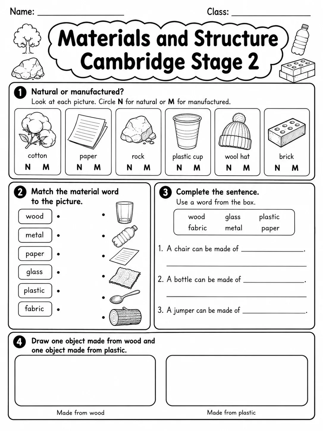 Materials and Structure Cambridge Stage 2 page 6 printable Cambridge science worksheet preview
