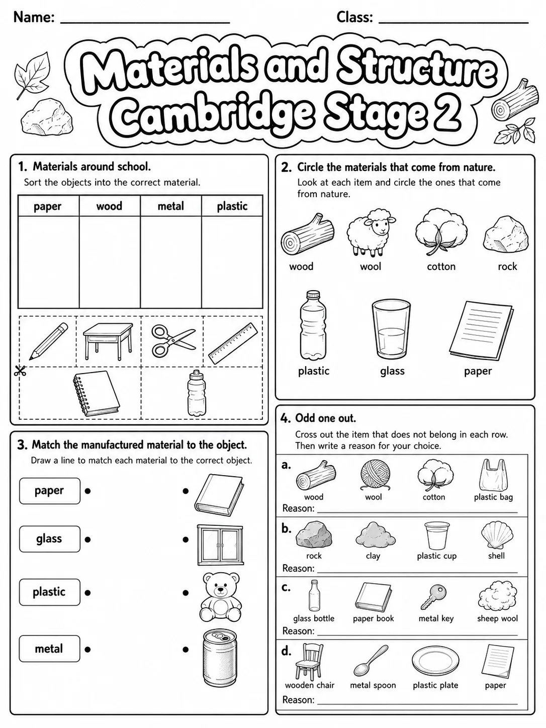 Materials and Structure Cambridge Stage 2 page 7 printable Cambridge science worksheet preview