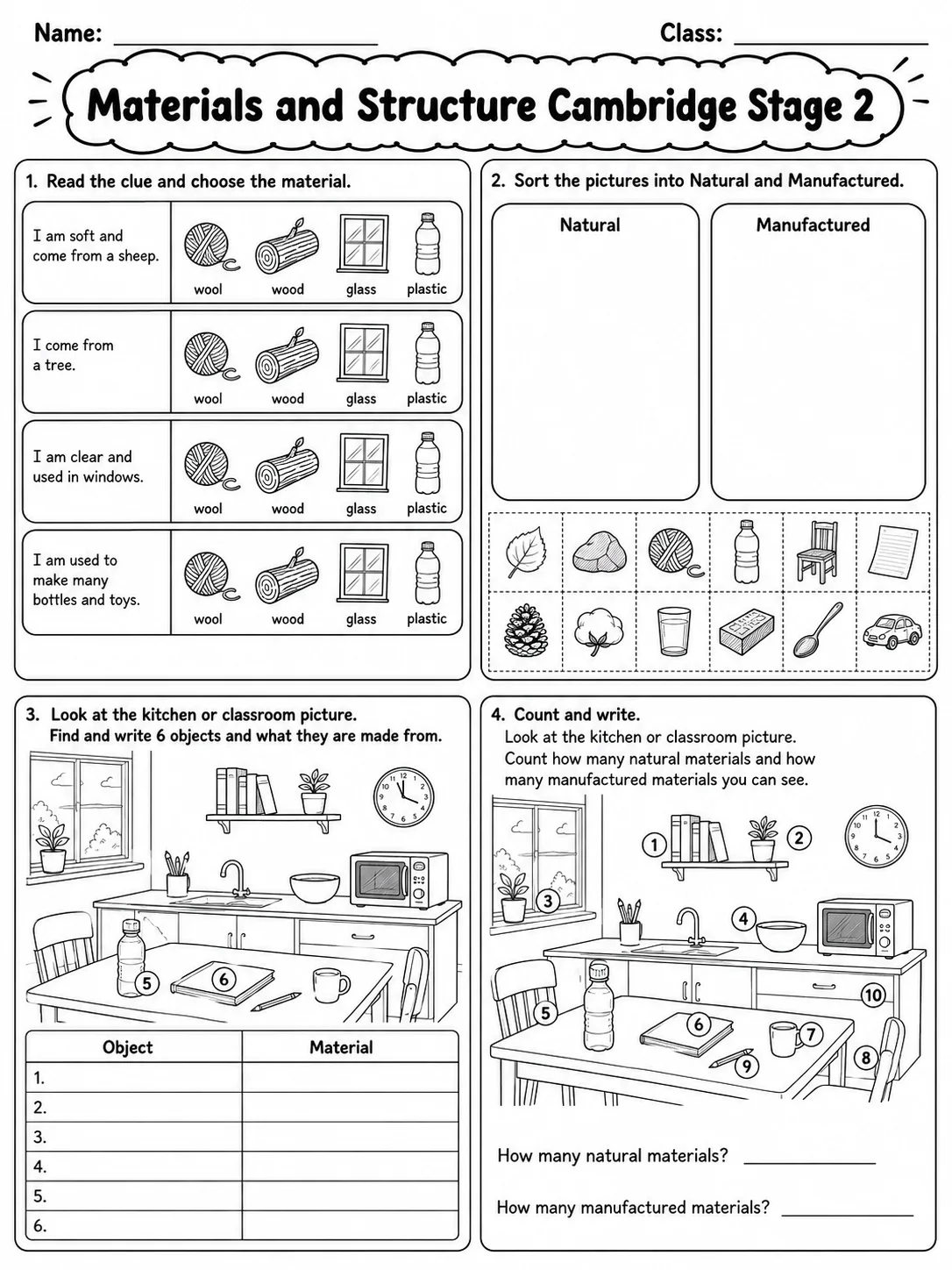 Materials and Structure Cambridge Stage 2 page 8 printable Cambridge science worksheet preview
