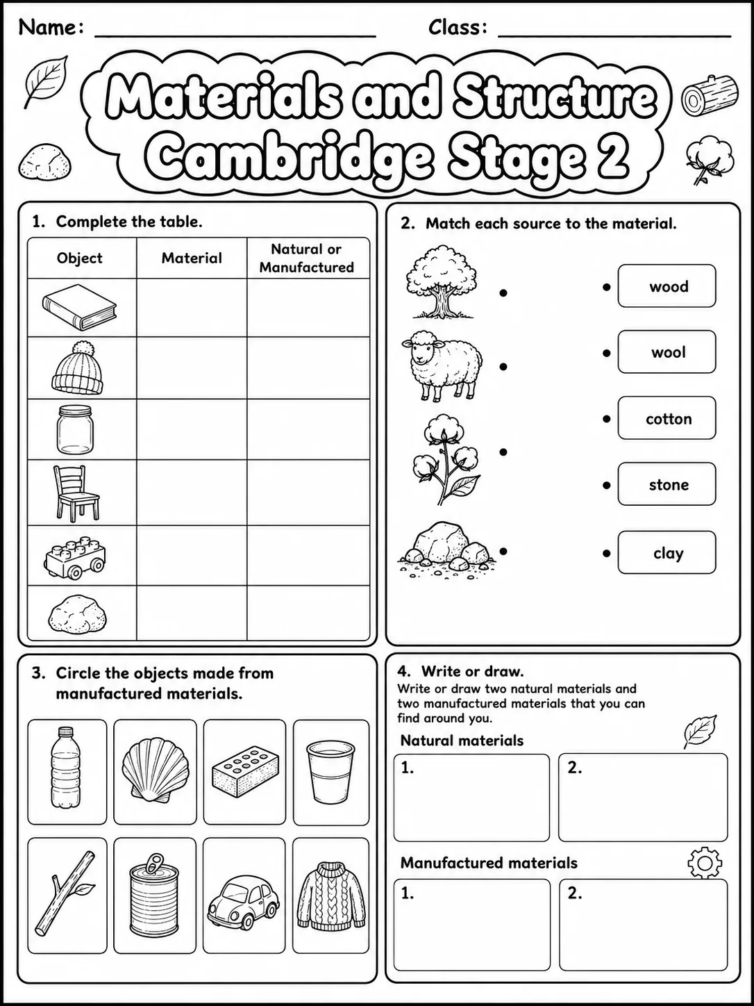 Materials and Structure Cambridge Stage 2 page 9 printable Cambridge science worksheet preview