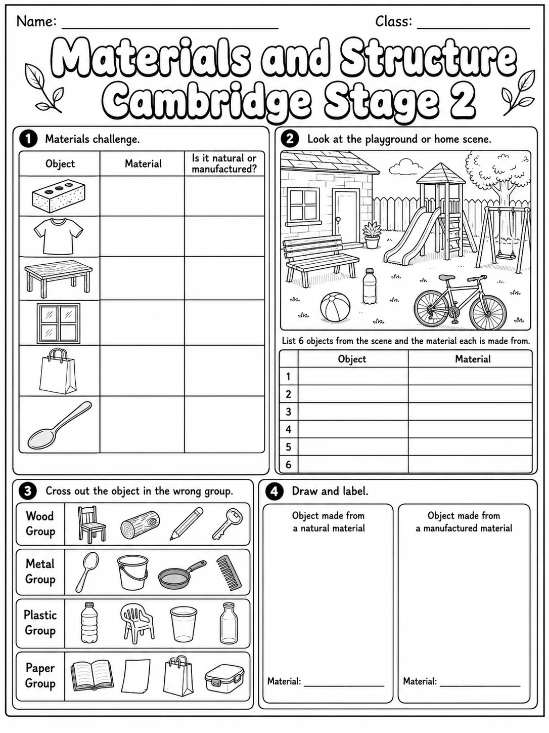 Materials and Structure Cambridge Stage 2 page 10 printable Cambridge science worksheet preview