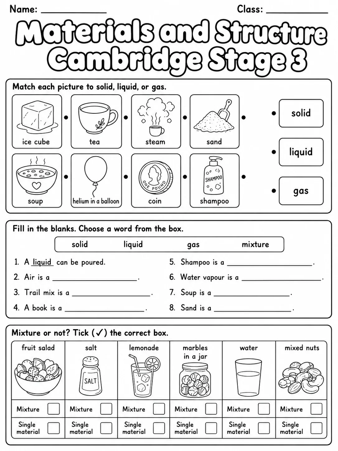 Materials and Structure Cambridge Stage 3 page 2 printable Cambridge science worksheet preview