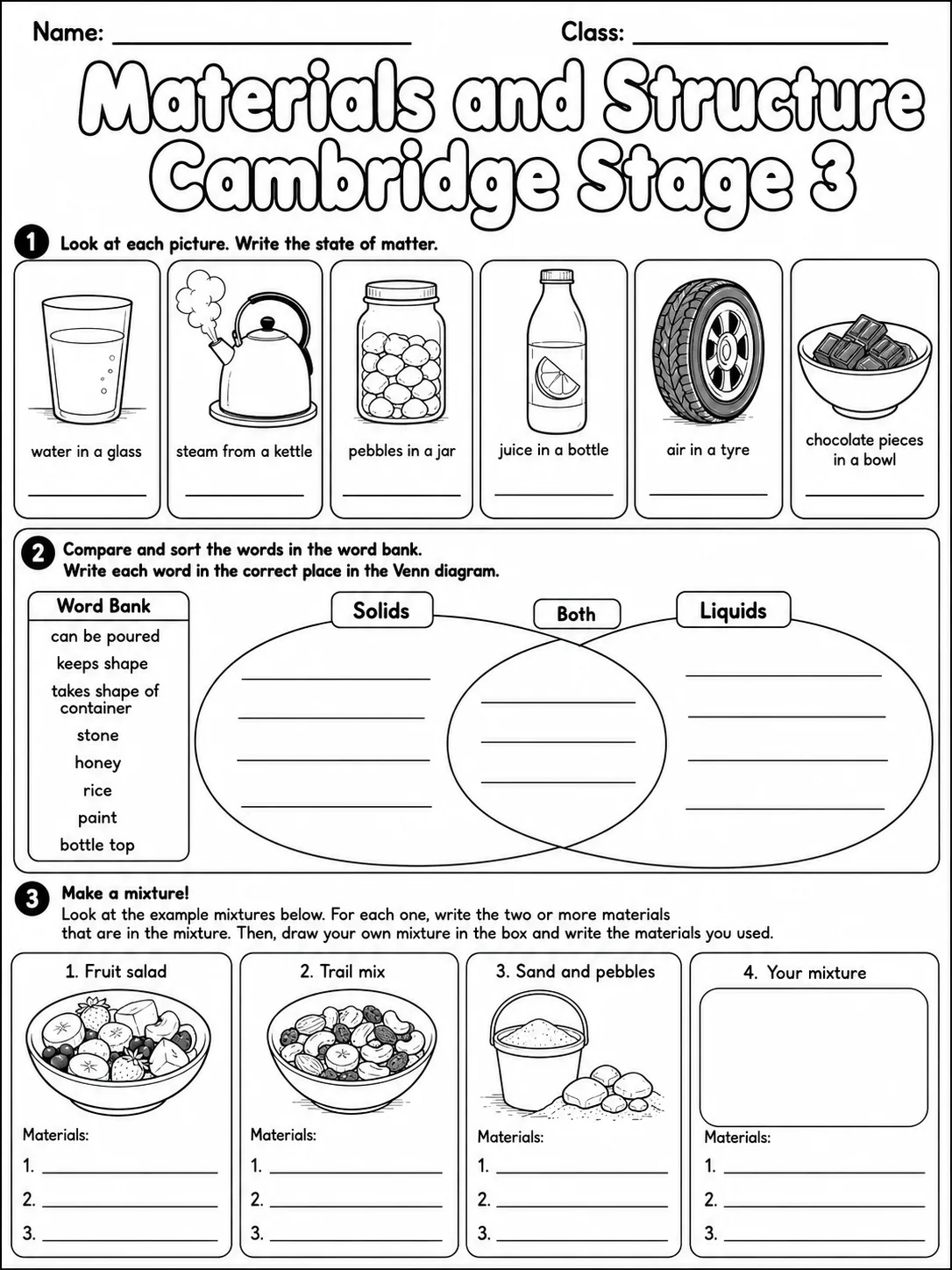 Materials and Structure Cambridge Stage 3 page 4 printable Cambridge science worksheet preview
