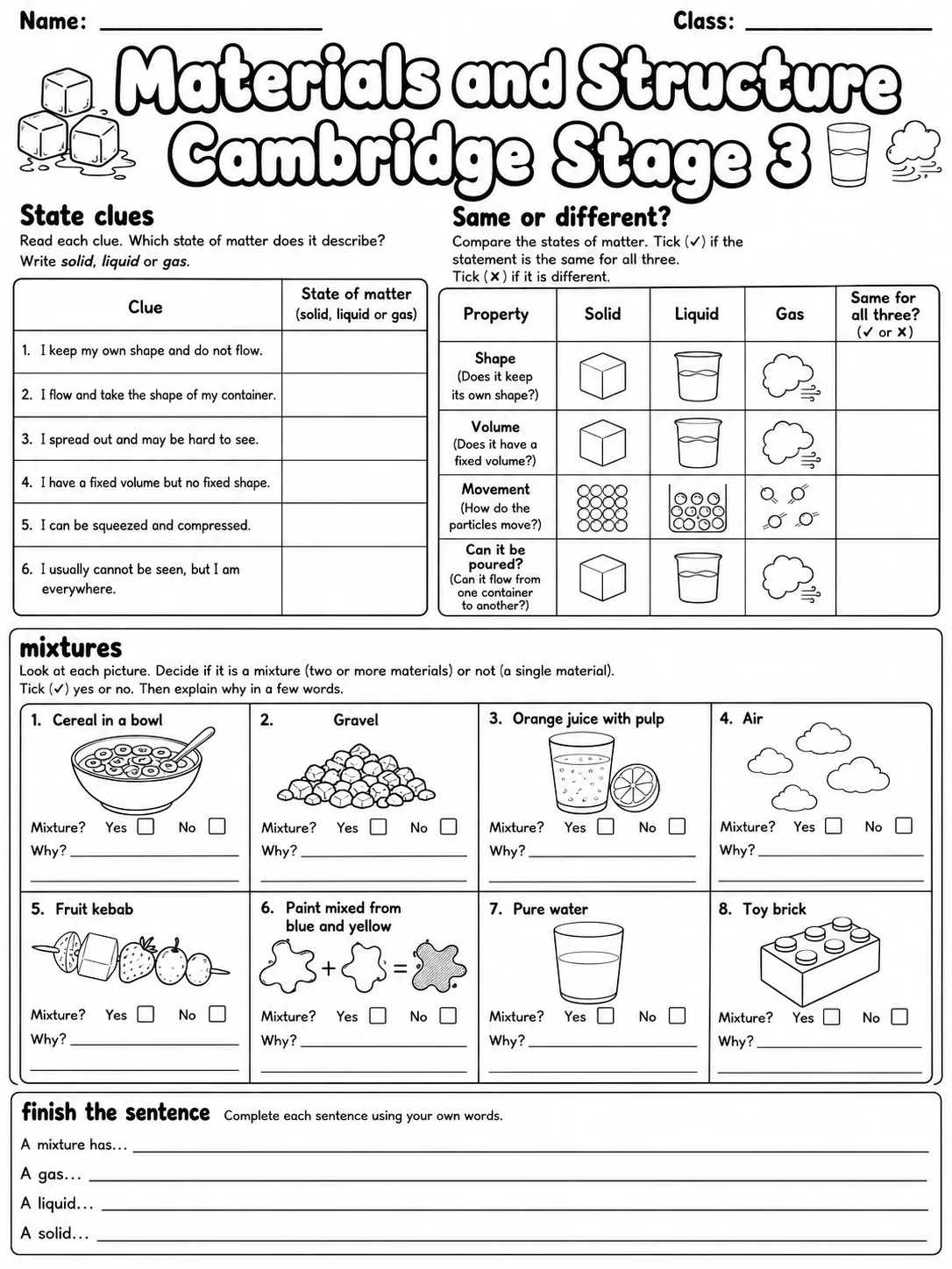 Materials and Structure Cambridge Stage 3 page 6 printable Cambridge science worksheet preview