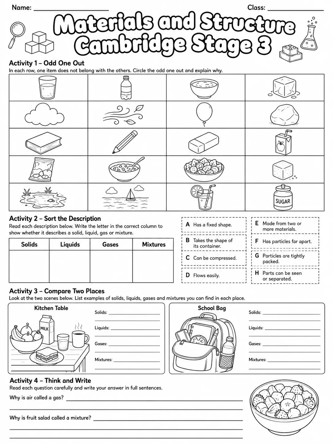 Materials and Structure Cambridge Stage 3 page 8 printable Cambridge science worksheet preview