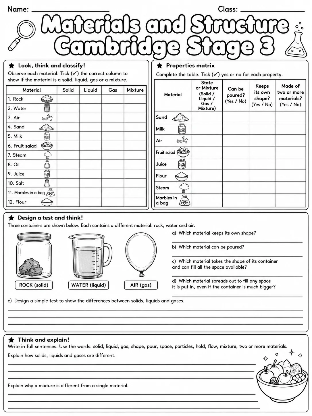 Materials and Structure Cambridge Stage 3 page 9 printable Cambridge science worksheet preview