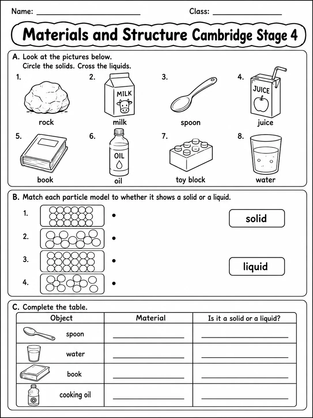Materials and Structure Cambridge Stage 4 printable Cambridge Primary Science Stage 4 worksheet preview from KiwiBee
