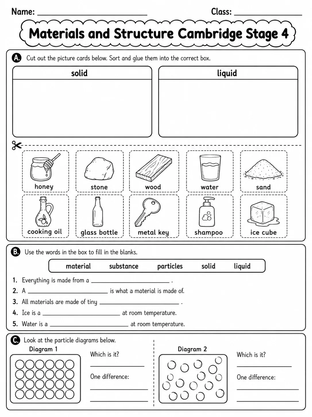 Materials and Structure Cambridge Stage 4 page 2 printable Cambridge science worksheet preview