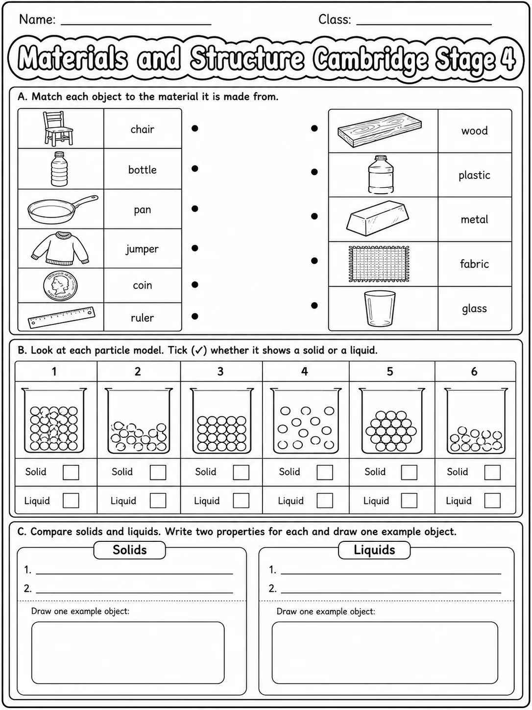 Materials and Structure Cambridge Stage 4 page 3 printable Cambridge science worksheet preview
