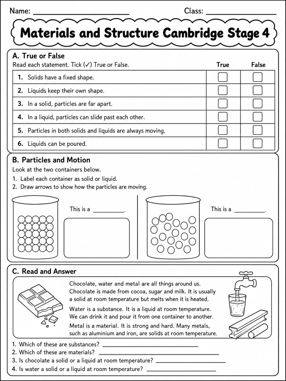 Materials and Structure Cambridge Stage 4 page 4 printable Cambridge science worksheet preview