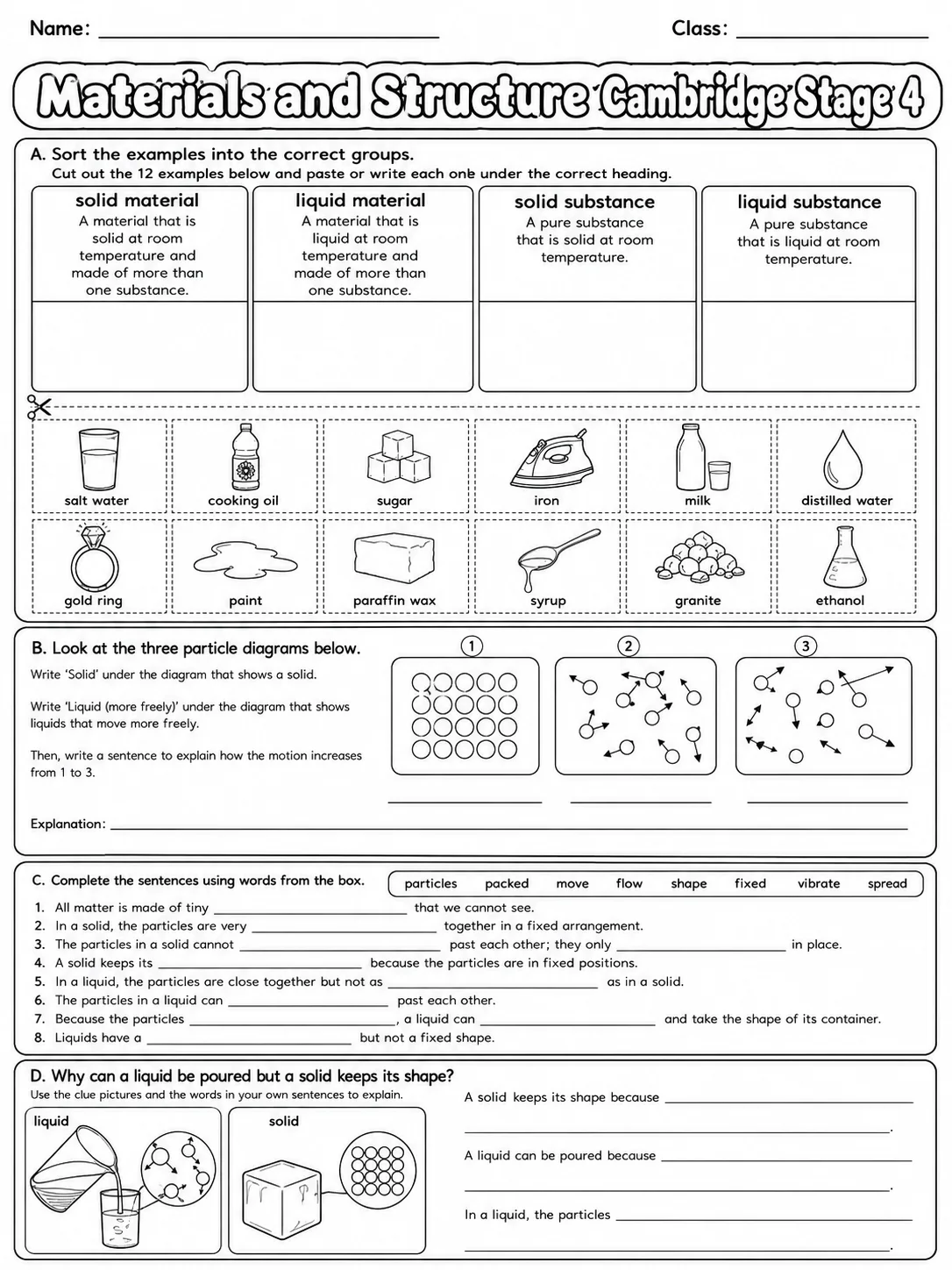 Materials and Structure Cambridge Stage 4 page 6 printable Cambridge science worksheet preview