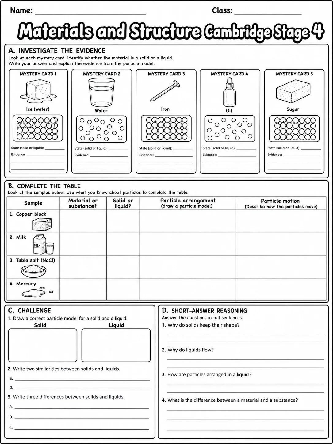 Materials and Structure Cambridge Stage 4 page 10 printable Cambridge science worksheet preview