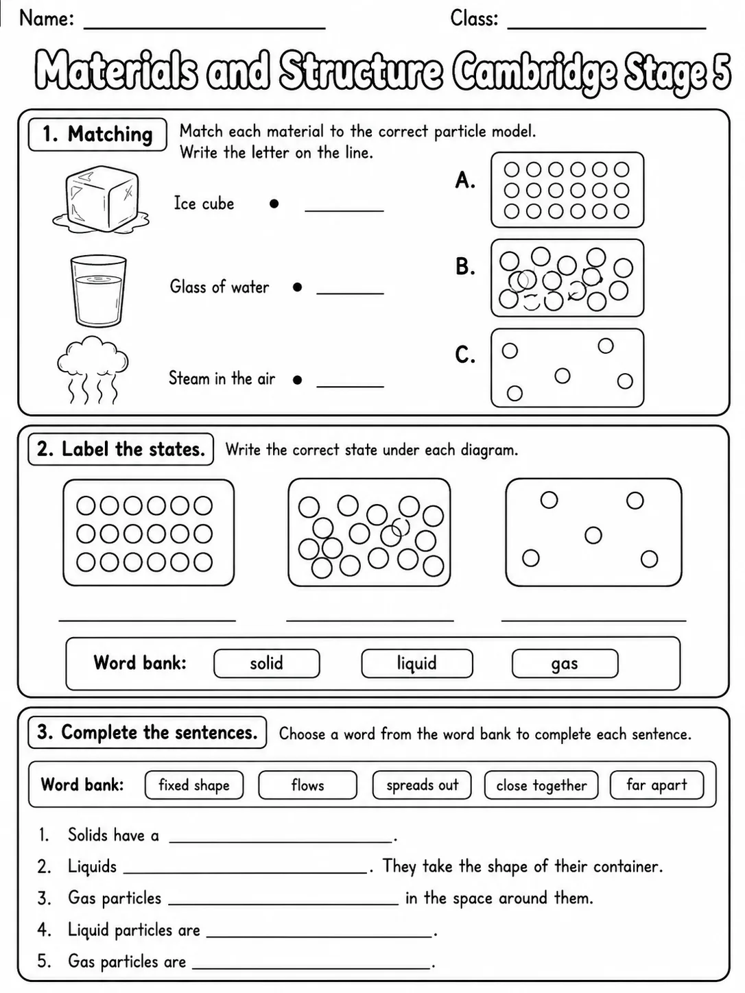 Materials and Structure Cambridge Stage 5 printable Cambridge Primary Science Stage 5 worksheet preview from KiwiBee