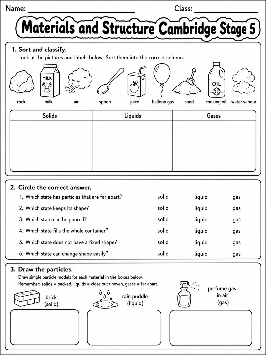 Materials and Structure Cambridge Stage 5 page 2 printable Cambridge science worksheet preview