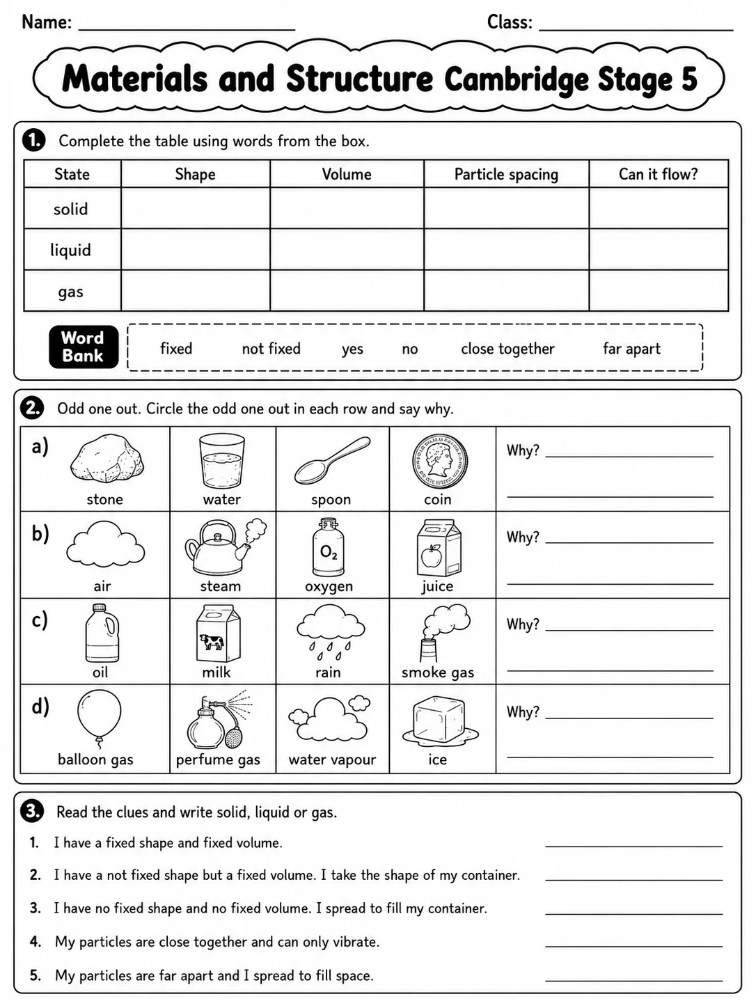 Materials and Structure Cambridge Stage 5 page 3 printable Cambridge science worksheet preview