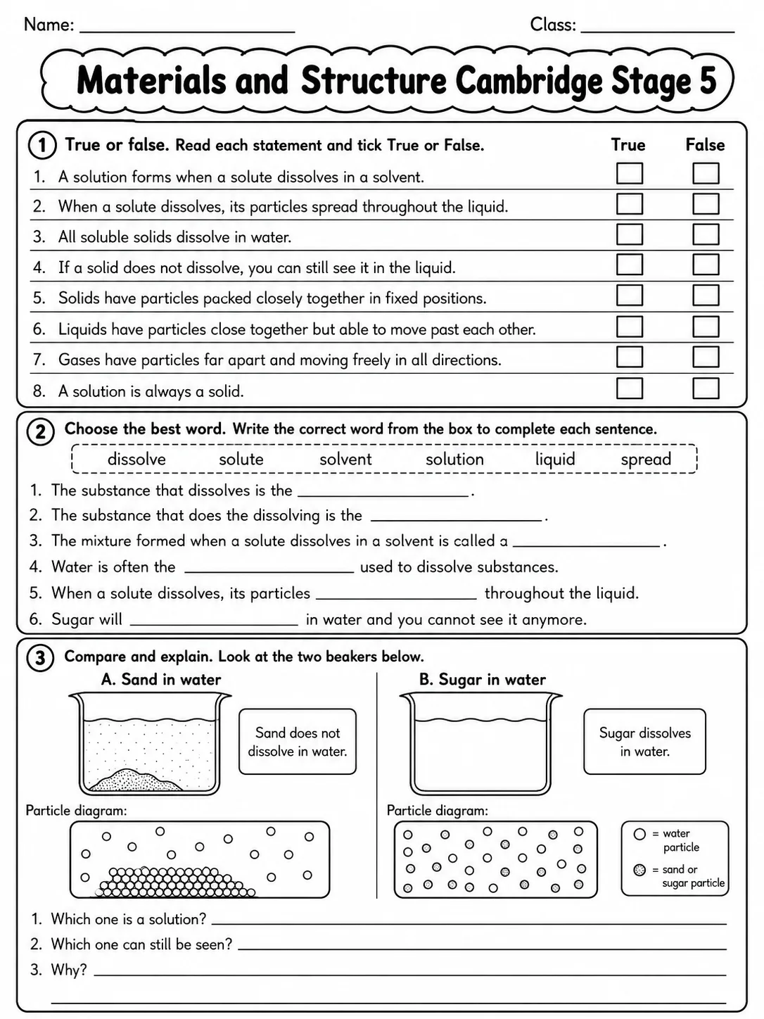 Materials and Structure Cambridge Stage 5 page 5 printable Cambridge science worksheet preview
