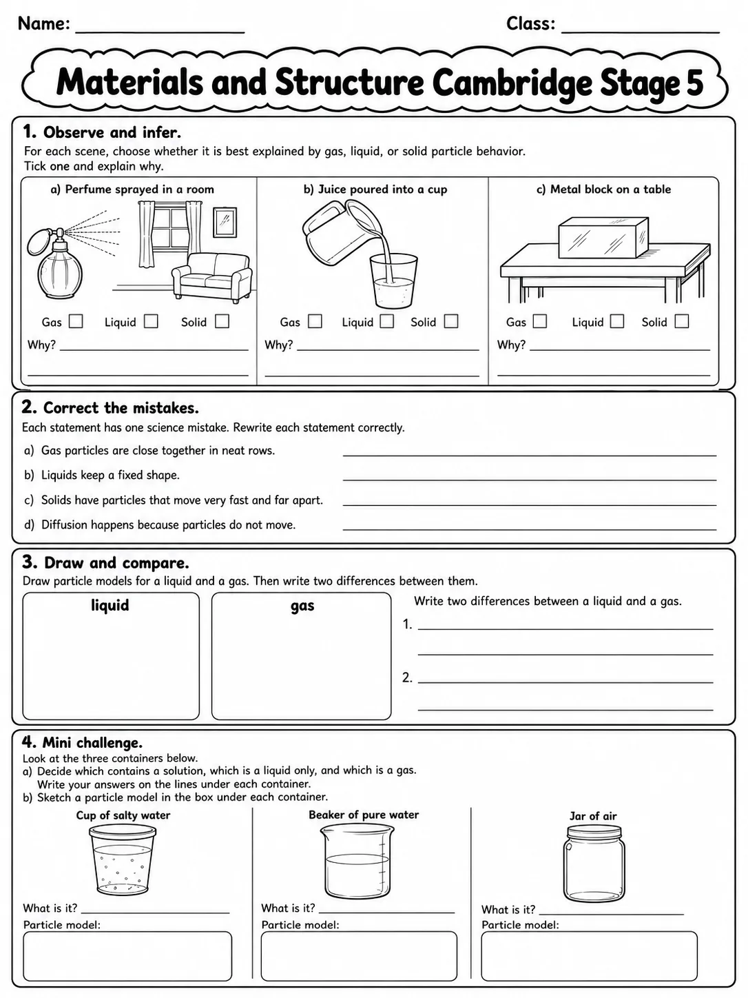 Materials and Structure Cambridge Stage 5 page 7 printable Cambridge science worksheet preview