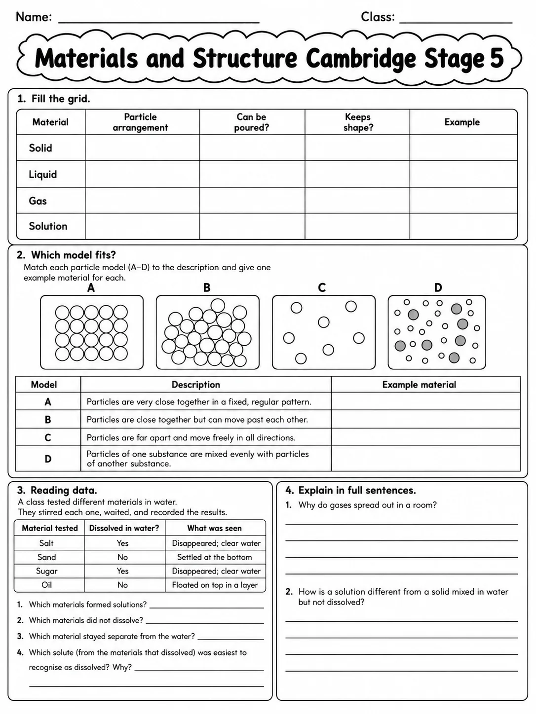 Materials and Structure Cambridge Stage 5 page 8 printable Cambridge science worksheet preview
