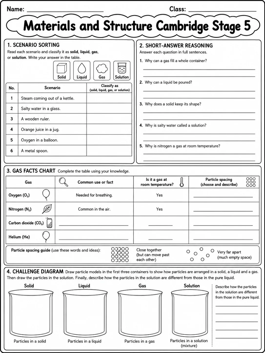Materials and Structure Cambridge Stage 5 page 9 printable Cambridge science worksheet preview