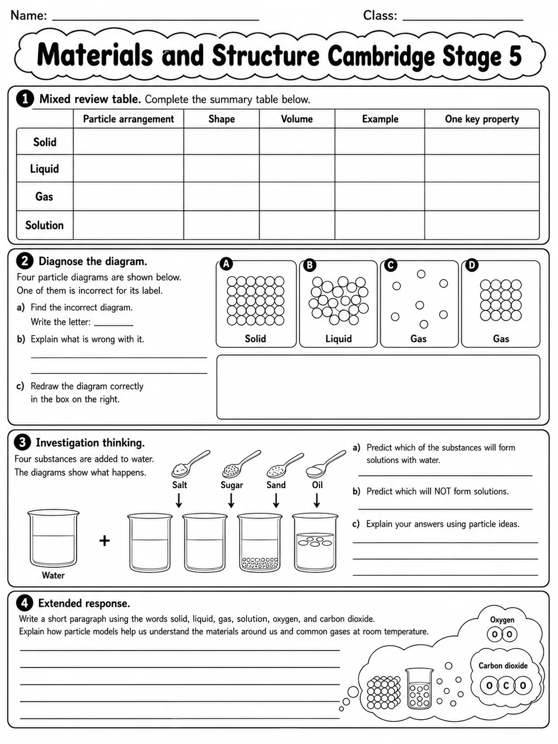 Materials and Structure Cambridge Stage 5 page 10 printable Cambridge science worksheet preview