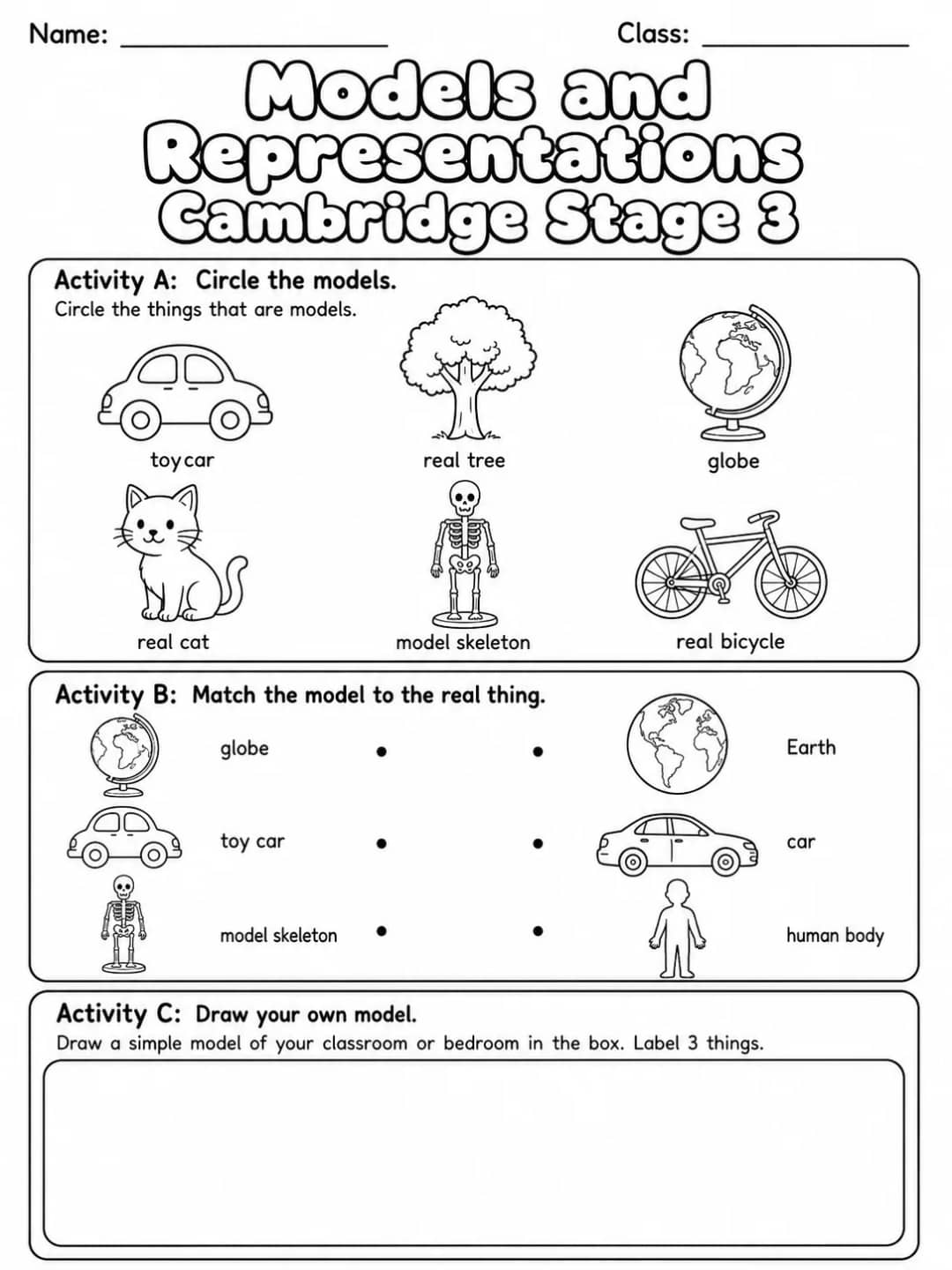 Models and Representations Cambridge Stage 3 printable Cambridge Primary Science Stage 3 worksheet preview from KiwiBee
