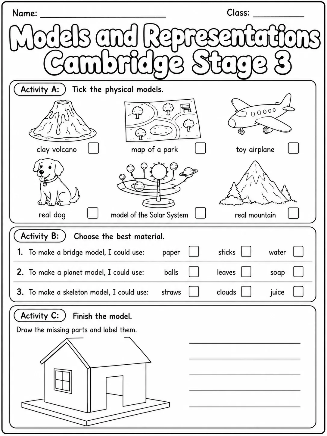 Models and Representations Cambridge Stage 3 page 3 printable Cambridge science worksheet preview