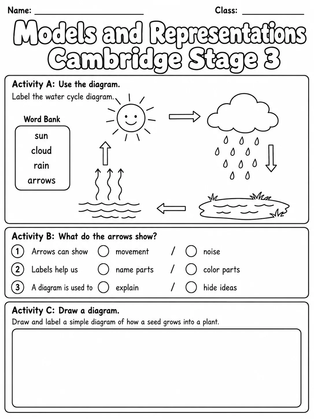 Models and Representations Cambridge Stage 3 page 4 printable Cambridge science worksheet preview
