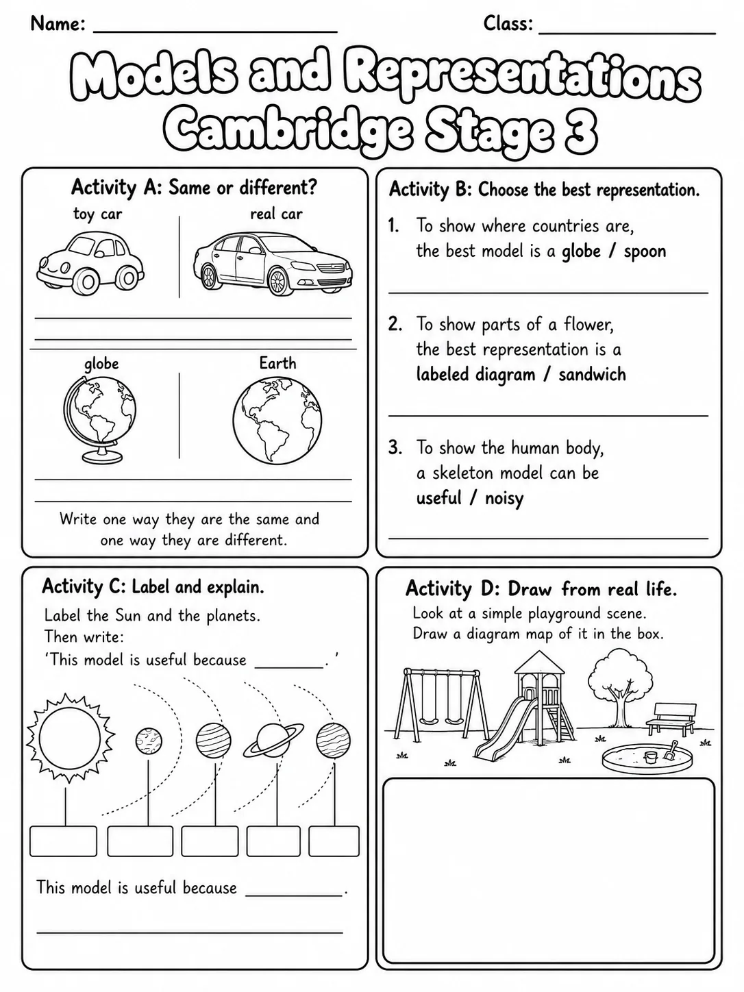 Models and Representations Cambridge Stage 3 page 6 printable Cambridge science worksheet preview