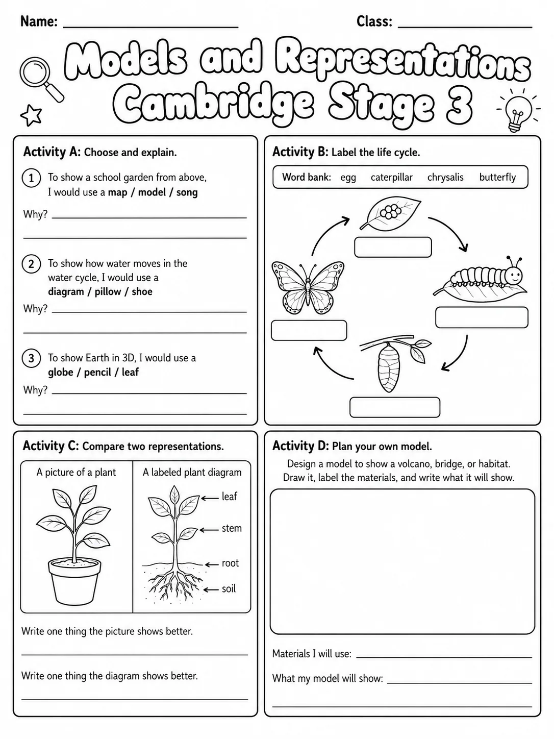 Models and Representations Cambridge Stage 3 page 8 printable Cambridge science worksheet preview