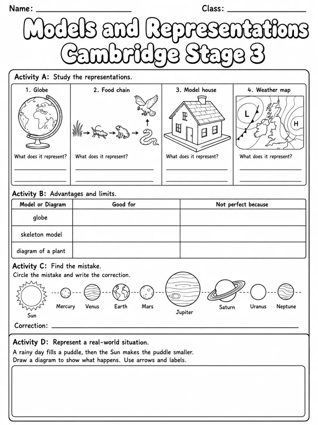 Models and Representations Cambridge Stage 3 page 9 printable Cambridge science worksheet preview