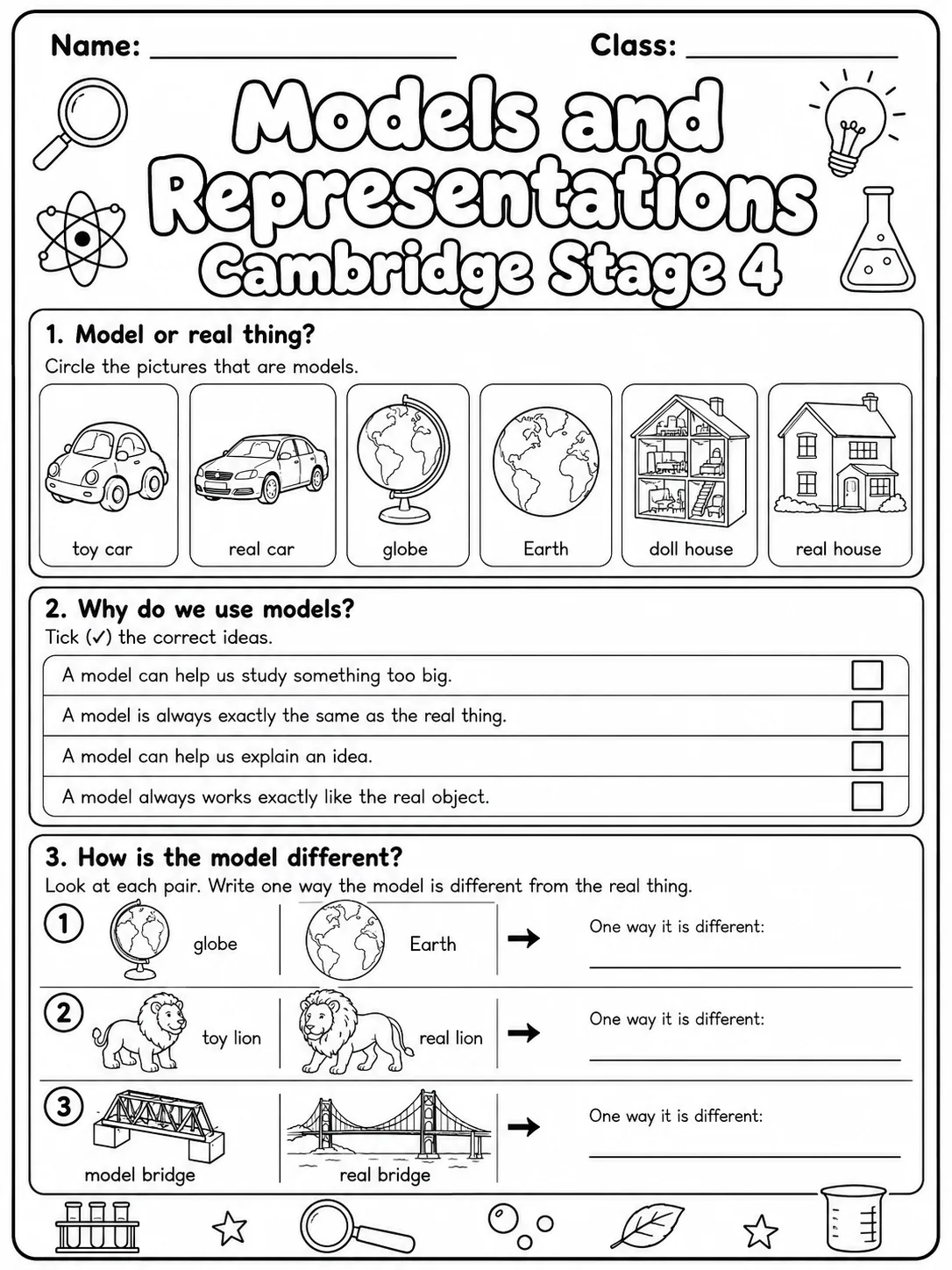 Models and Representations Cambridge Stage 4 printable Cambridge Primary Science Stage 4 worksheet preview from KiwiBee