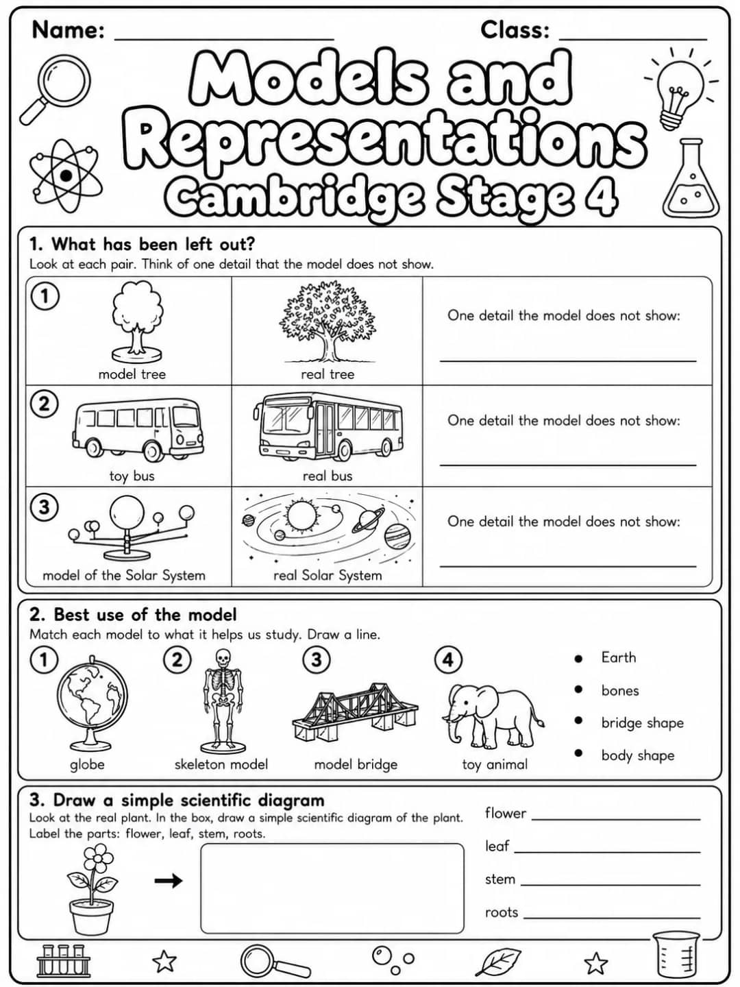 Models and Representations Cambridge Stage 4 printable Cambridge Primary Science Stage 4 worksheet preview from KiwiBee