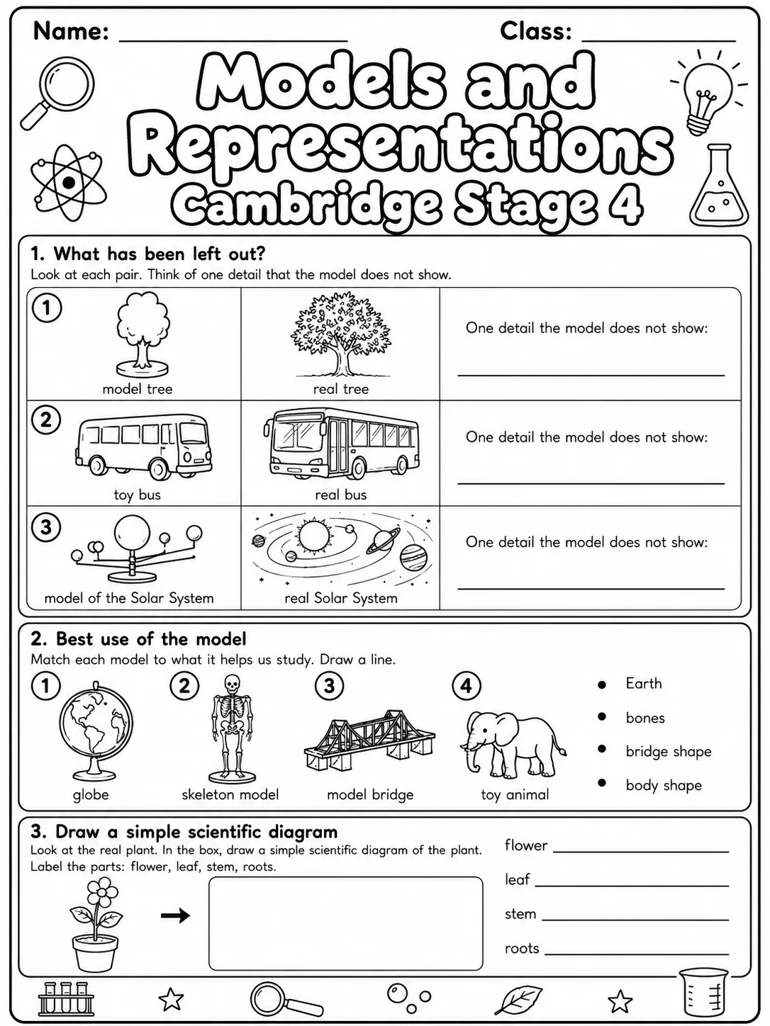 Models and Representations Cambridge Stage 4 printable Cambridge Primary Science Stage 4 worksheet preview from KiwiBee