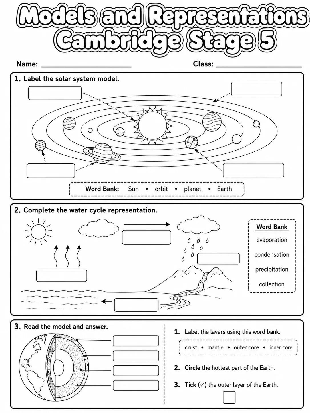 Models and Representations Cambridge Stage 5 page 3 printable Cambridge science worksheet preview