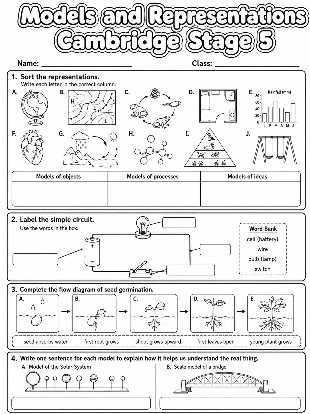 Models and Representations Cambridge Stage 5 page 5 printable Cambridge science worksheet preview