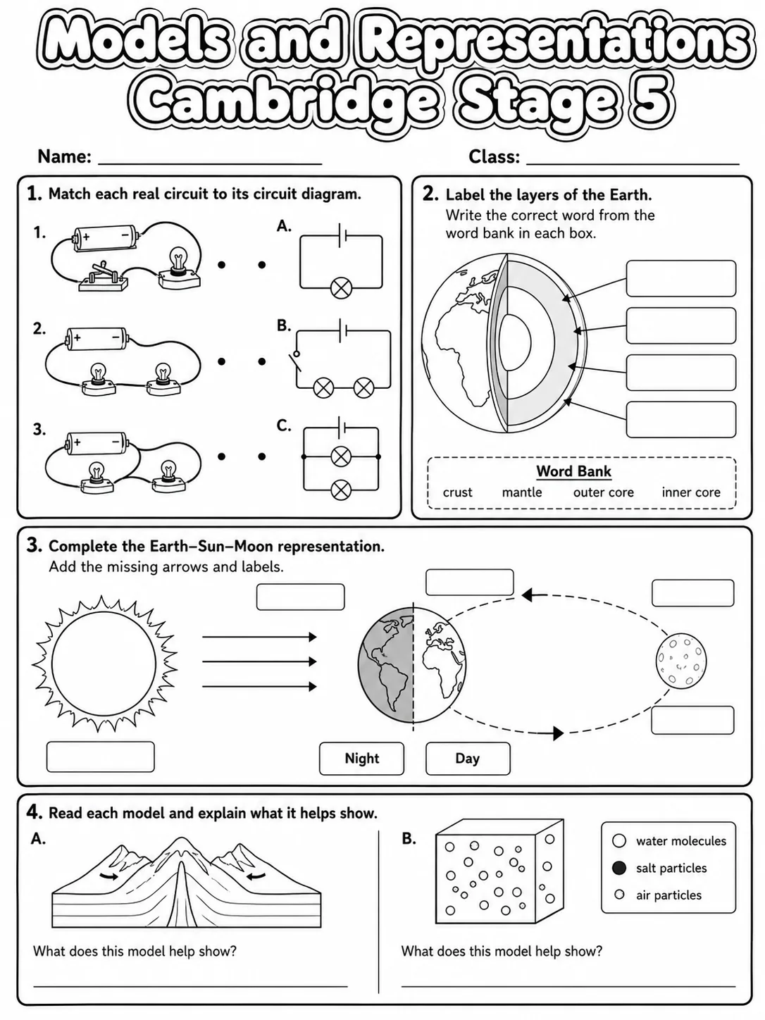 Models and Representations Cambridge Stage 5 page 7 printable Cambridge science worksheet preview