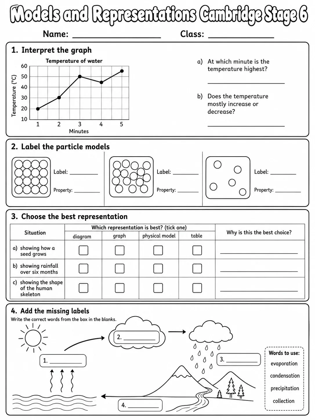 Models and Representations Cambridge Stage 6 page 6 printable Cambridge science worksheet preview