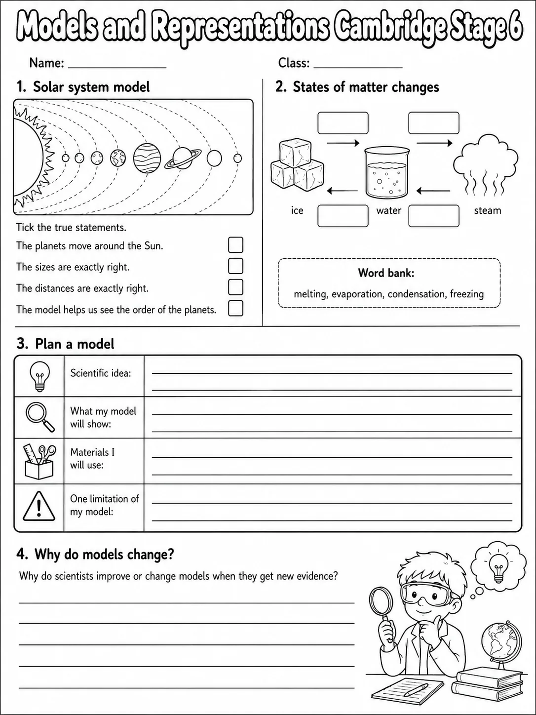 Models and Representations Cambridge Stage 6 page 8 printable Cambridge science worksheet preview