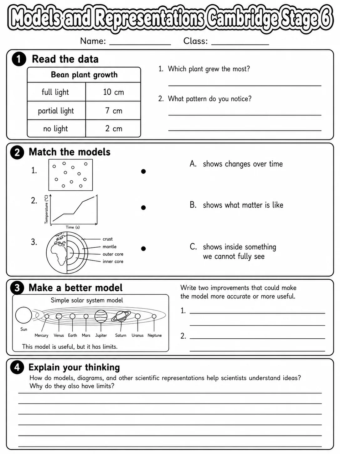 Models and Representations Cambridge Stage 6 page 10 printable Cambridge science worksheet preview