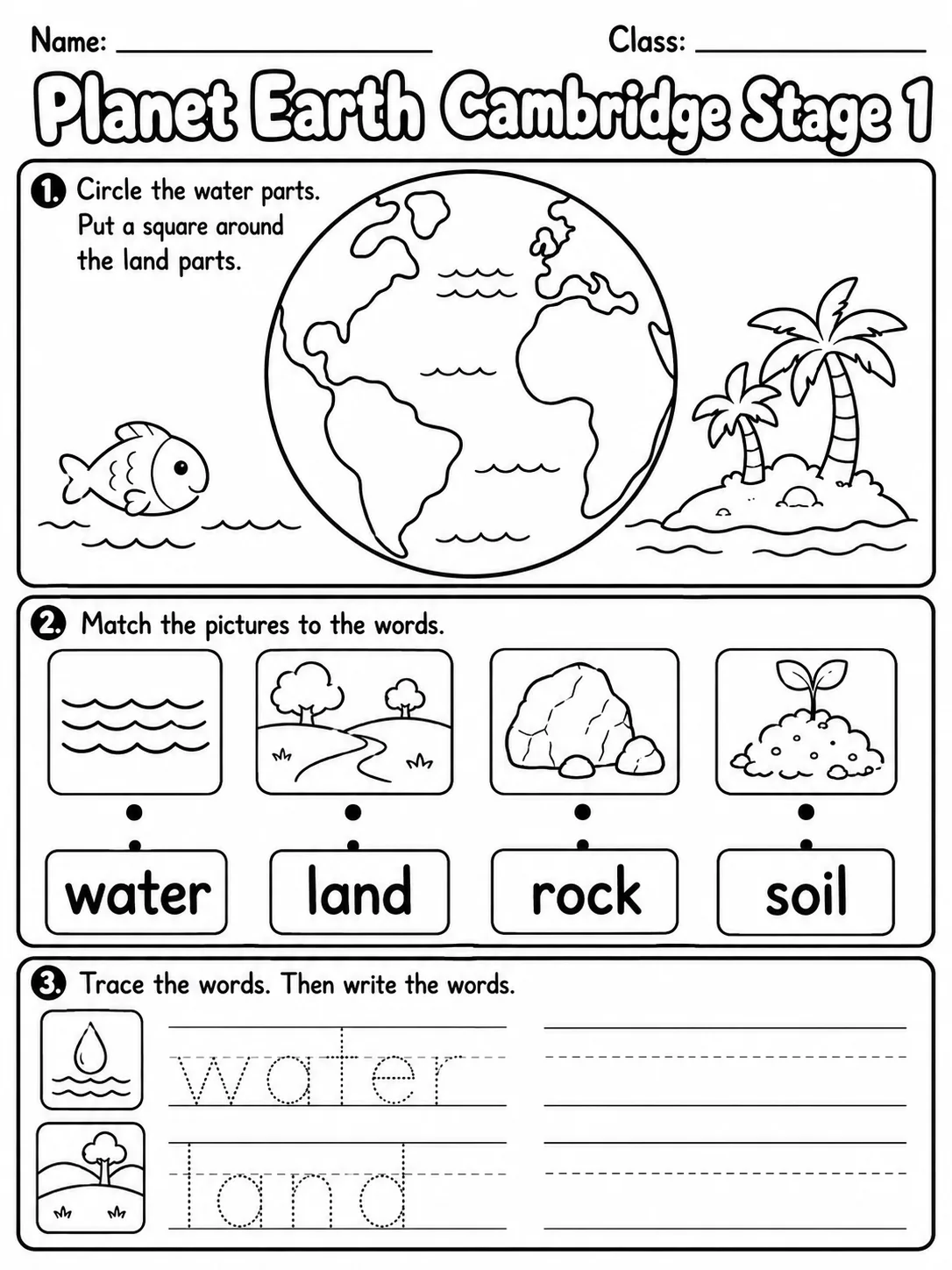 Planet Earth Cambridge Stage 1 printable Cambridge Primary Science Stage 1 worksheet preview from KiwiBee