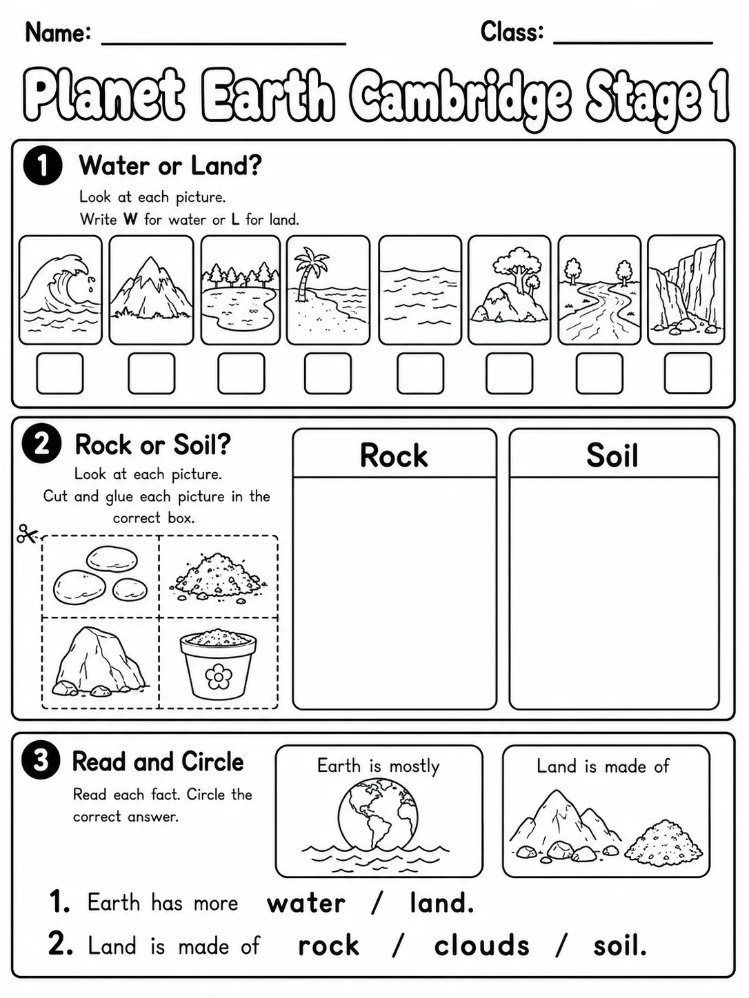 Planet Earth Cambridge Stage 1 page 5 printable Cambridge science worksheet preview