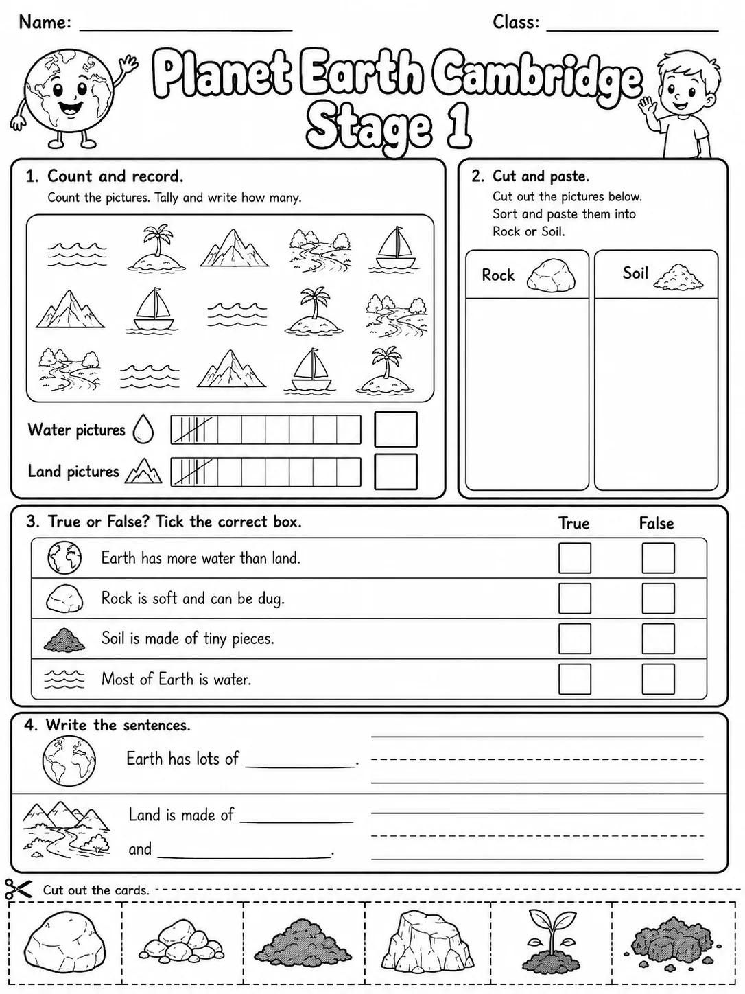 Planet Earth Cambridge Stage 1 page 7 printable Cambridge science worksheet preview