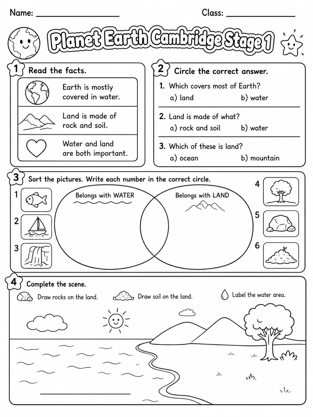 Planet Earth Cambridge Stage 1 page 8 printable Cambridge science worksheet preview