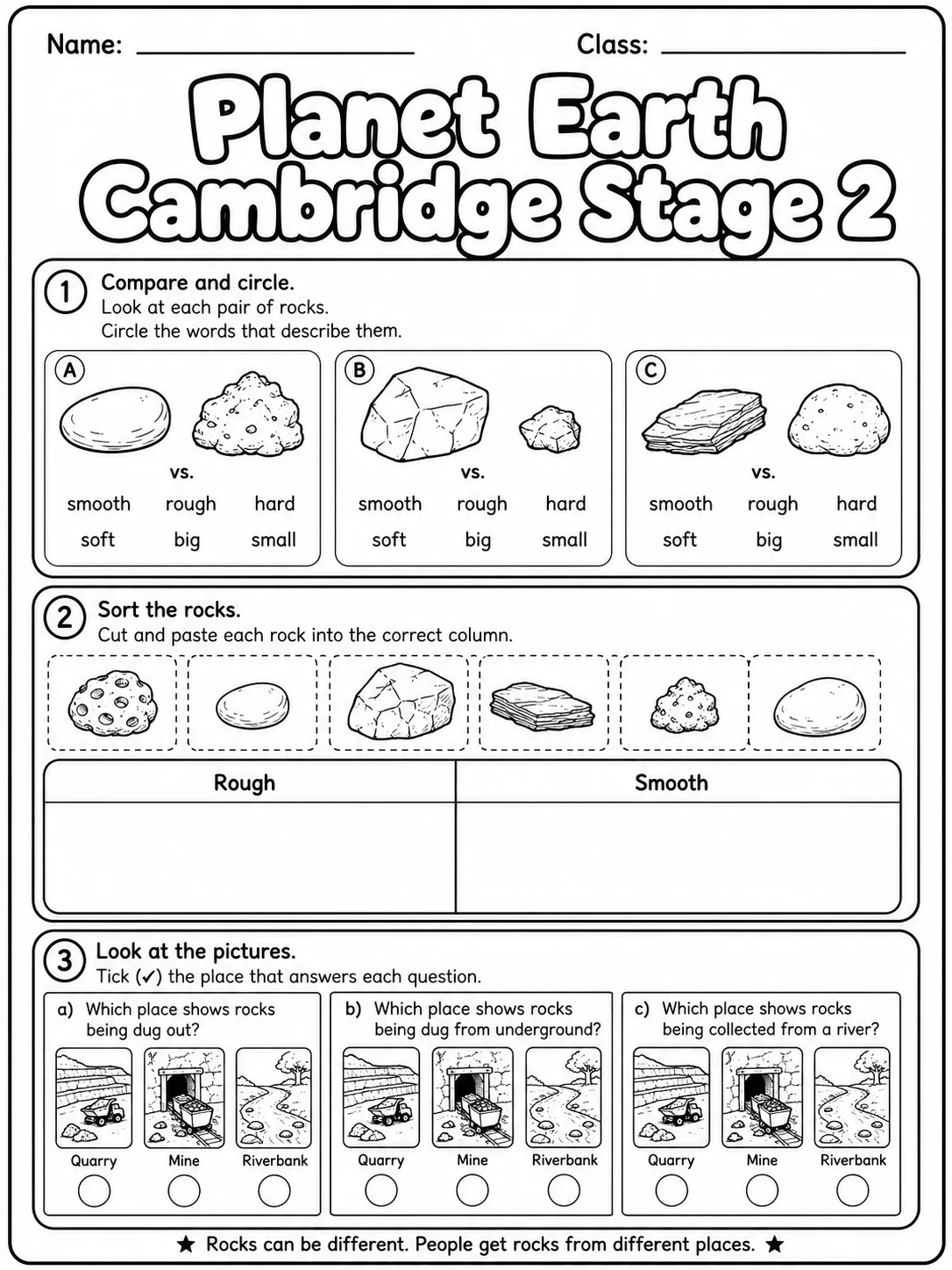 Planet Earth Cambridge Stage 2 page 2 printable Cambridge science worksheet preview