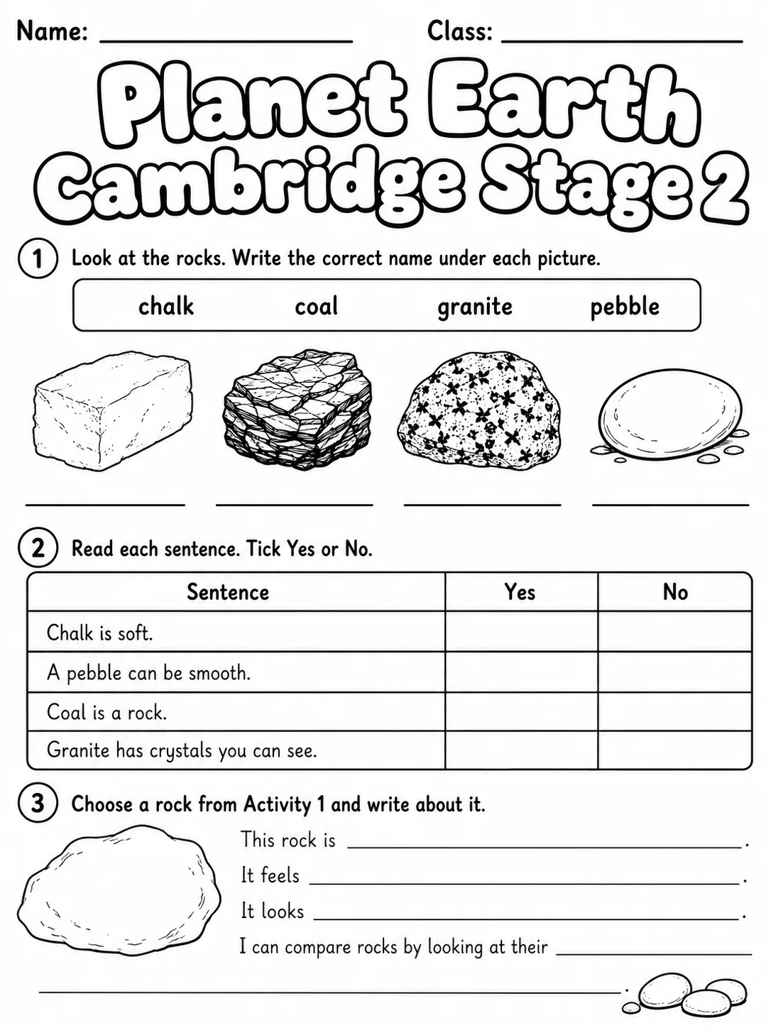 Planet Earth Cambridge Stage 2 page 3 printable Cambridge science worksheet preview