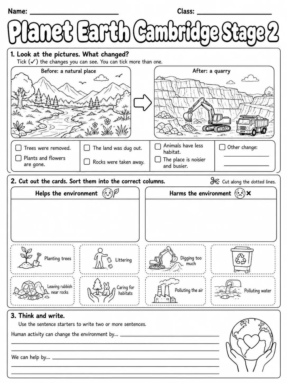 Planet Earth Cambridge Stage 2 page 5 printable Cambridge science worksheet preview