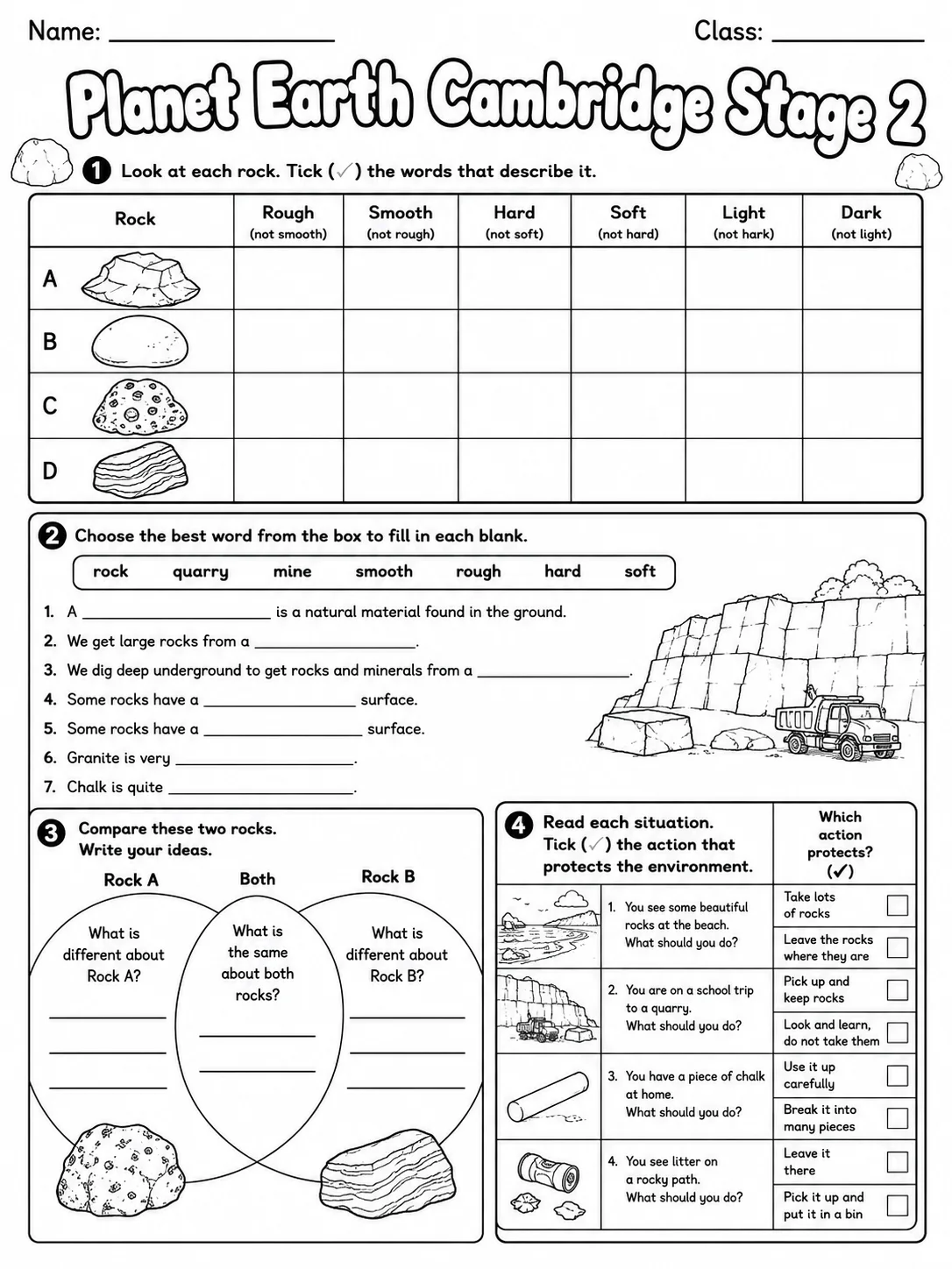 Planet Earth Cambridge Stage 2 page 6 printable Cambridge science worksheet preview