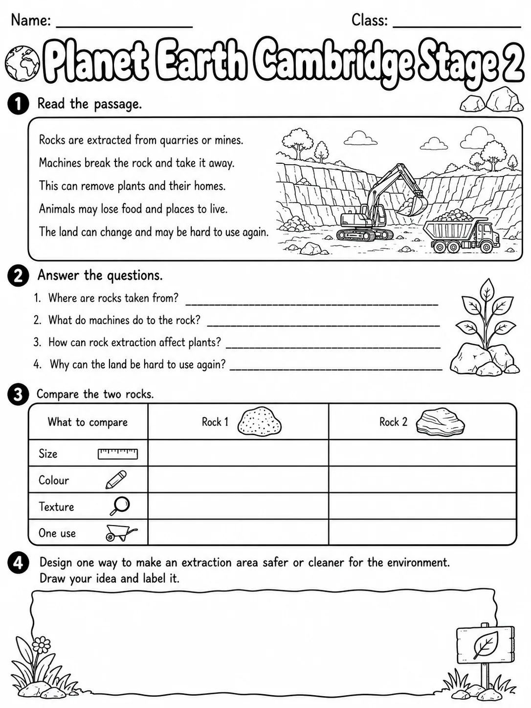 Planet Earth Cambridge Stage 2 page 7 printable Cambridge science worksheet preview